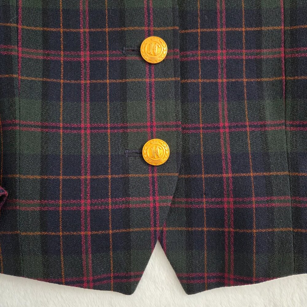Vtg Wool Plaid Blazer Size 8P Velvet Trim Gold Button Old Money Heritage‎ Preppy - Picture 5 of 15